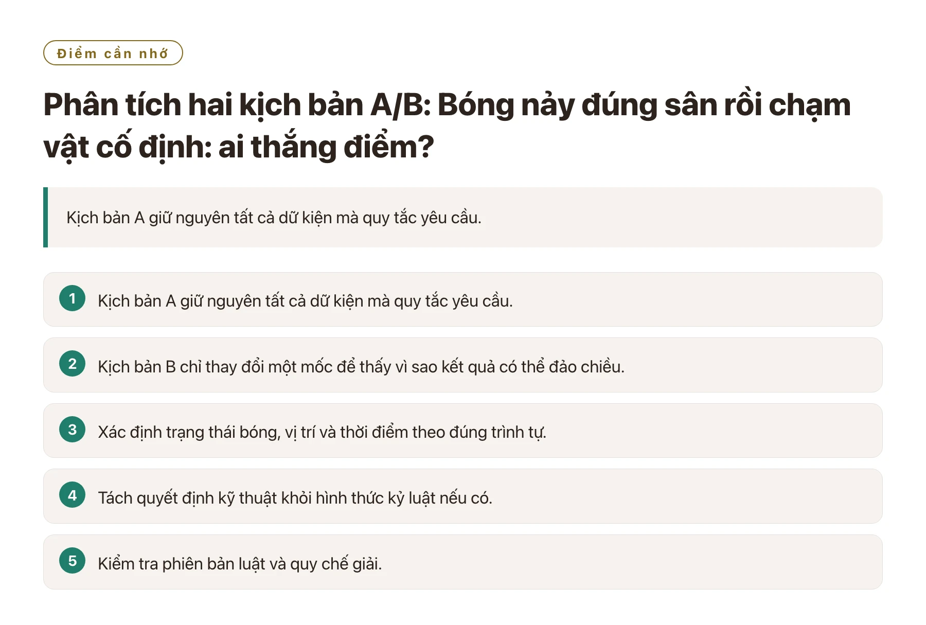 Phân tích hai kịch bản A/B: Bóng nảy đúng sân rồi chạm vật cố định: ai thắng điểm?——全文要点速览